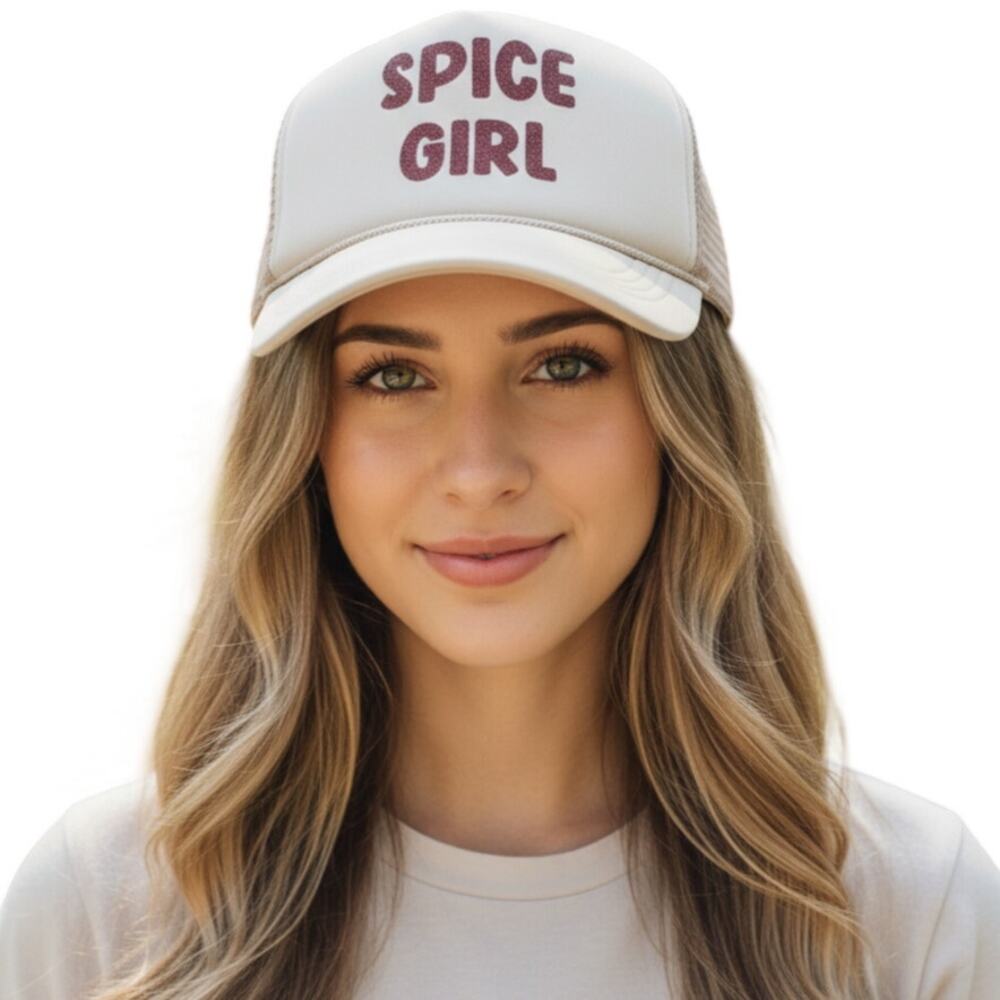 David and Young Spice Girl Hat Cap Snap Back Beige Mesh Y2K Retro Trucker, OS